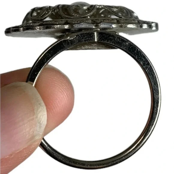 Vintage Signed W. Germany Silver Tone Intricate Round  Dome Scarf Clip - Picture 6 of 7